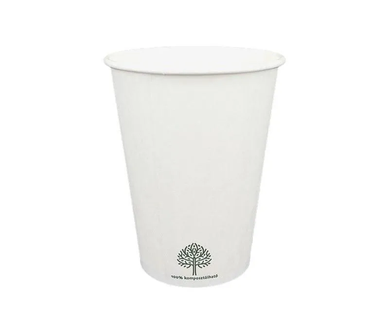 Vízbázisú fehér papírpohár 3 dl, 12oz, 100% komposztálható