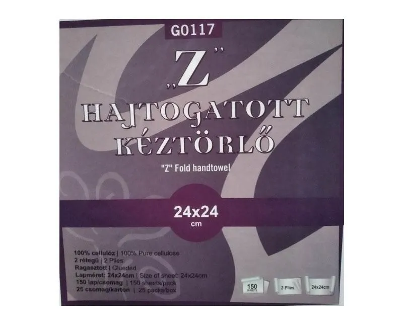 Z/V hajtogatott 2 rétegű fehér kéztörlő 25 x 21,5 cm