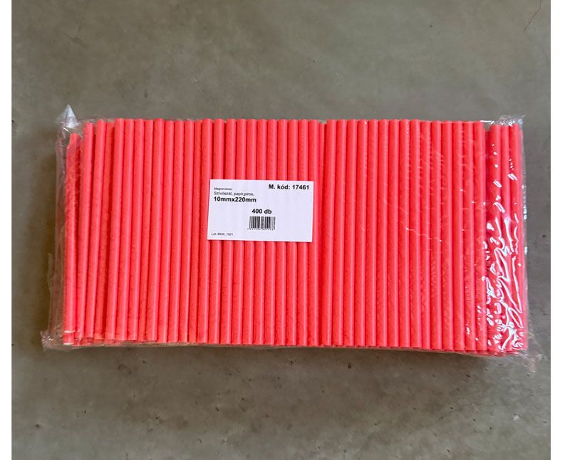 Piros papír szívószál 10 x 220 mm