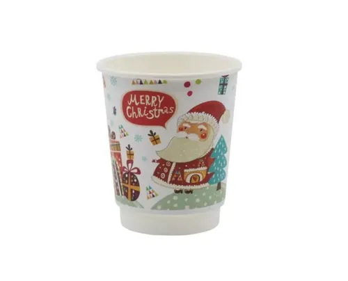 Duplafalú papírpohár (karácsonyi) 220 ml, 80 mm, Santa