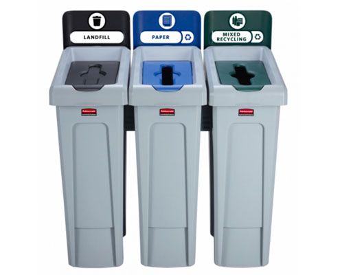 Rubbermaid Slim Jim szelektív hulladékgyűjtő sziget fekete-kék-zöld