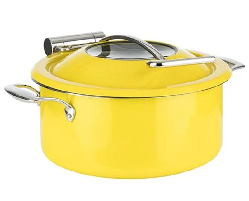 Chafing edény, kerek 39,5 x 34,5 x 17,5 cm, űrt. 8 l, betét 4 l, indukciós, sárga színű