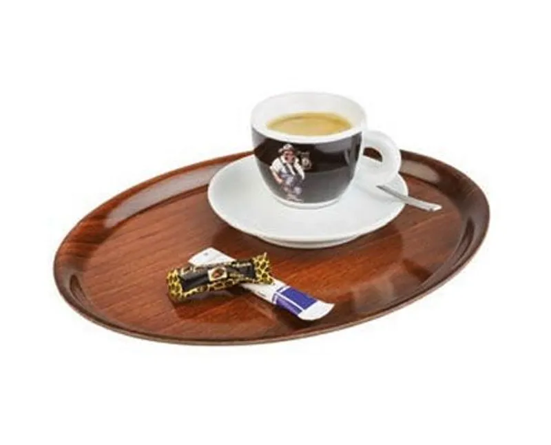 Ovális laminált fa mintázatú tálca csúszásmentes felülettel 29 x 21 x 1 cm