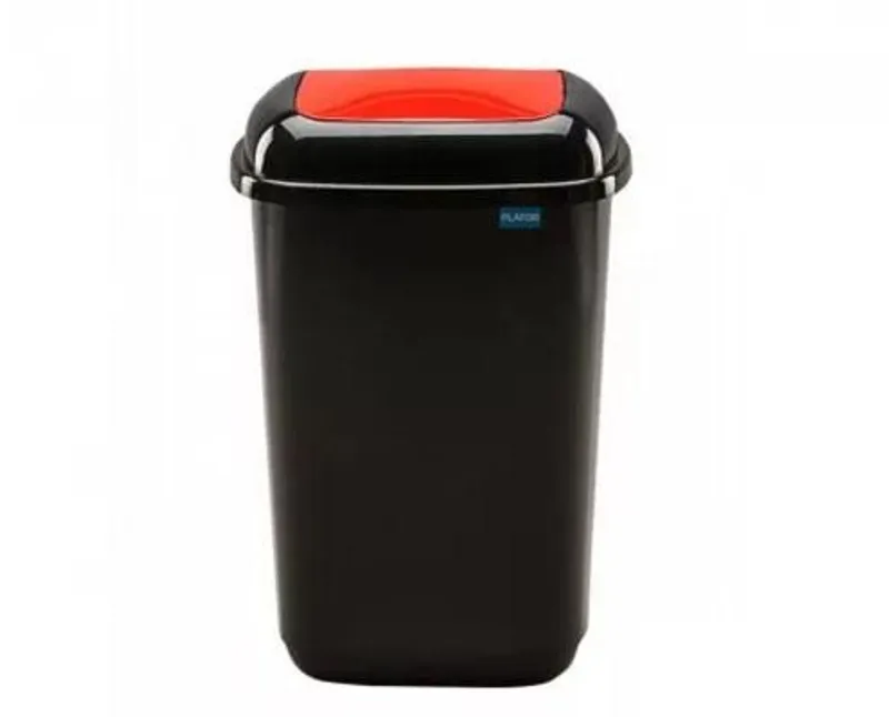 Plafor Quatro rugós billenő fedeles szemetes, fekete/piros, 45 l