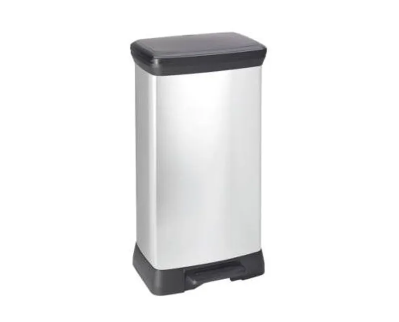 Curver fémhatású pedálos szögletes szemetes 50 l fekete/ezüst