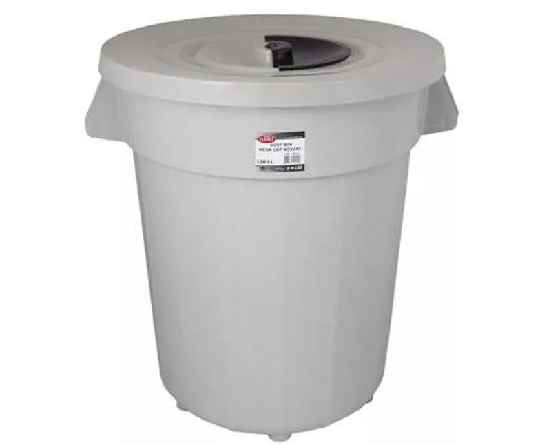 Kerek szemetes kuka fedéllel, műanyag, eco szürke, 120 l