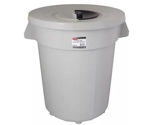Kerek szemetes kuka fedéllel, műanyag, eco szürke, 120 l