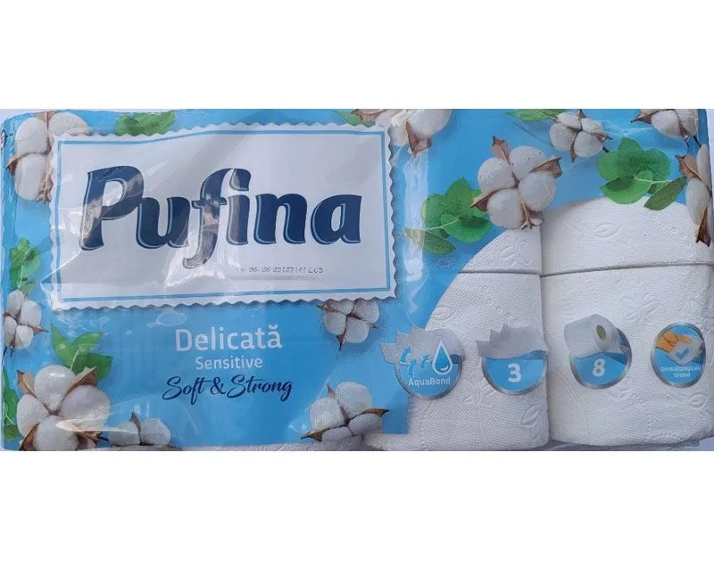 Pufina háztartási vécépapír, 3 rét., 18,9 m, 140 lap