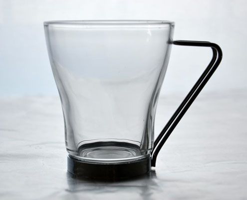 Üveg teás/cappuccino csésze fém füllel 2.46 dl