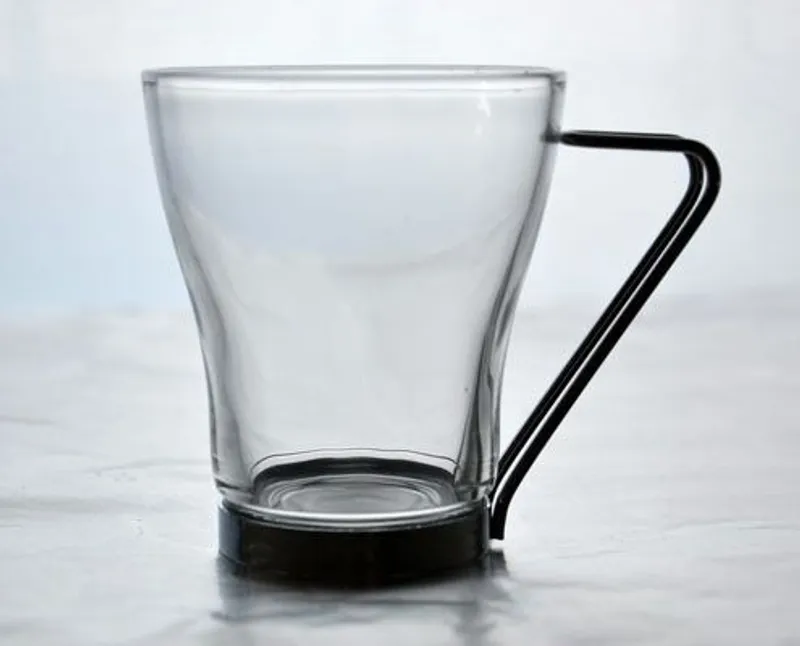 Üveg teás/cappuccino csésze fém füllel 2.46 dl