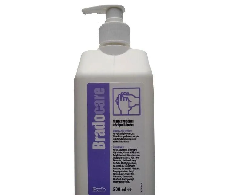 Munkavédelmi kézápoló krém, glicerines, pumpás, BradoCare 500 ml