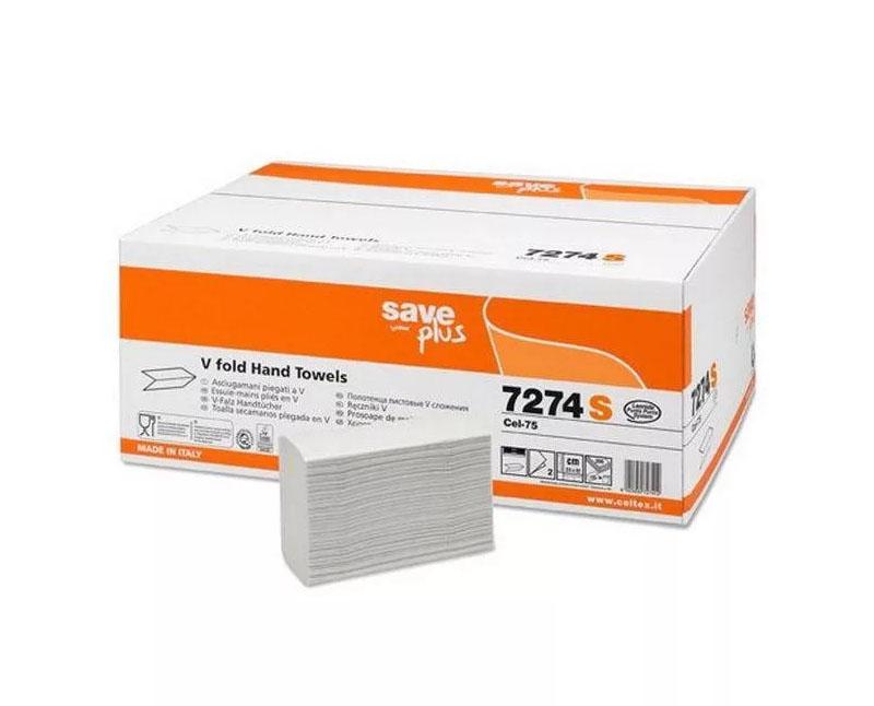 Celtex Save Plus V hajtogatott kéztörlő - 2 rétegű - recy - 25 x 21 cm Fő kép