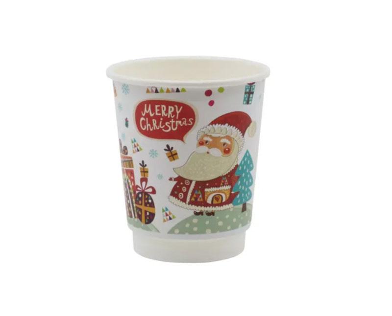 Duplafalú papírpohár (karácsonyi) 340 ml, 90 mm, Santa