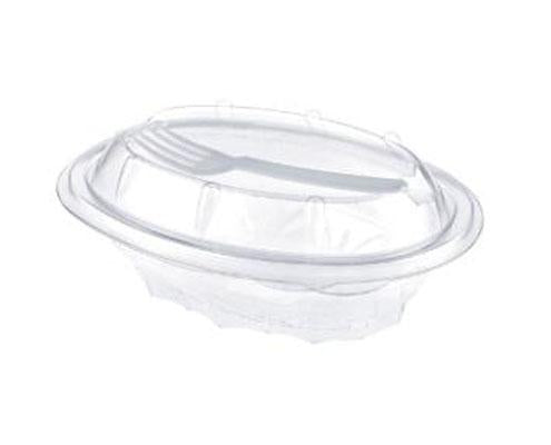 Egybefedeles műanyag ovális doboz villával 500 ml PET - 190 x 119 x 70 mm Fő kép
