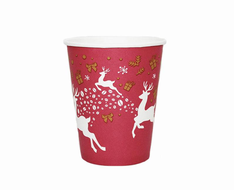 Karácsonyi mintás piros-fehér papírpohár 340 ml, 90 mm