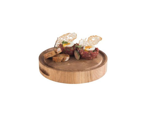 Kerek kínáló lap folyadékgyűjtő peremmel olajozott tölgyből 23 x 4,5 cm Fő kép
