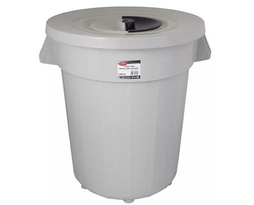 Kerek szemetes kuka fedéllel, műanyag, eco szürke, 120 l