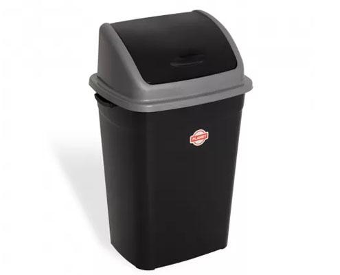 Műanyag billenőfedeles szemetes kuka, fekete, 50 l