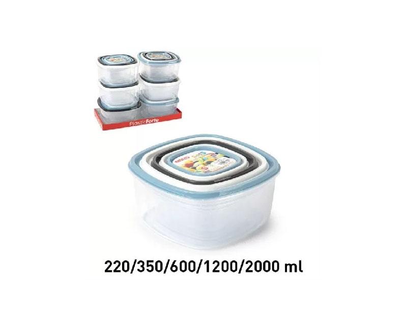 Műanyag ételtároló doboz szett  szögletes, 5 darabos, 220/350/600/1200/2000 ml