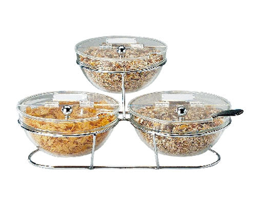 Müzlitartó állvány krómozott tartóval + 3 db 23 cm-es üveg tál + 3 fedő Fő kép