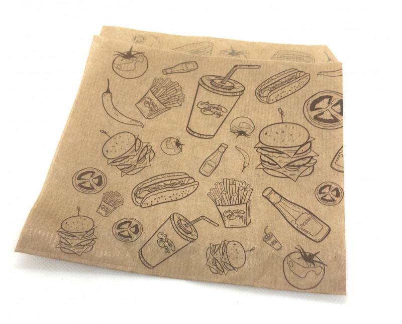 Pita/Hamburger papírtasak, 18 x 18 cm, street food design