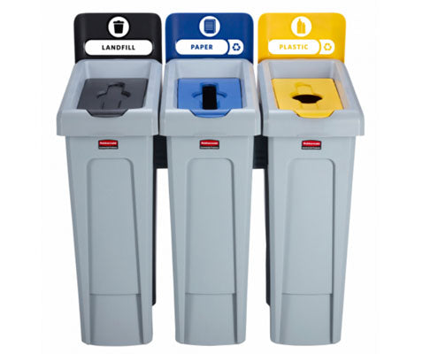 Rubbermaid Slim Jim szelektív hulladékgyűjtő sziget fekete-kék-sárga Fő kép