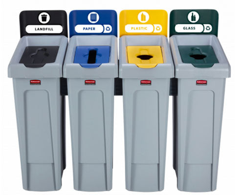 Rubbermaid Slim Jim szelektív hulladékgyűjtő sziget fekete-kék-sárga-zöld