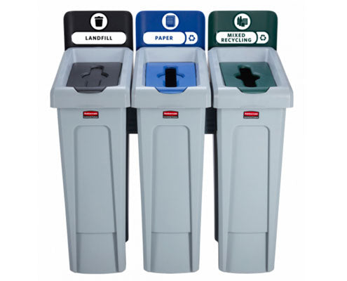 Rubbermaid Slim Jim szelektív hulladékgyűjtő sziget fekete-kék-zöld
