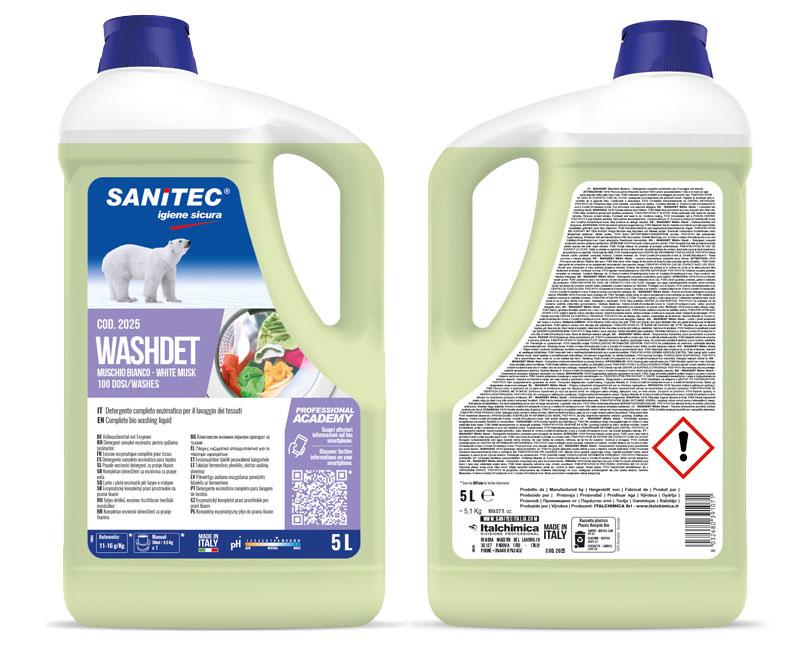 Sanitec Washdet folyékony mosószer kézi és gépi mosáshoz – Fehér Pézsma - 5 l/100 mosás Fő kép