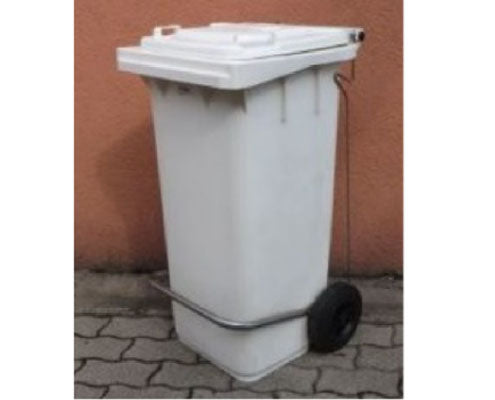 Szeméttároló erős műanyag, 120 l, FE75 kerékkel, pedállal és zsáktartóval, fehér Fő kép