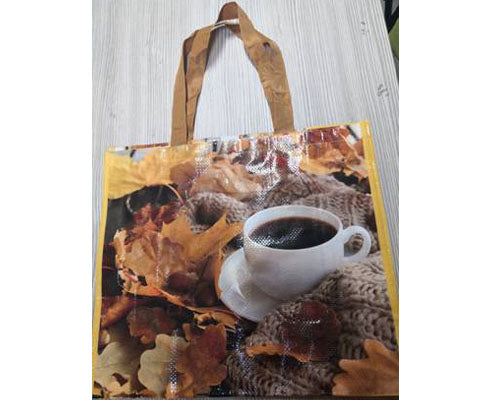 Szőtt PP táska kávé és falevél mintás 43 x 19 x 38 cm