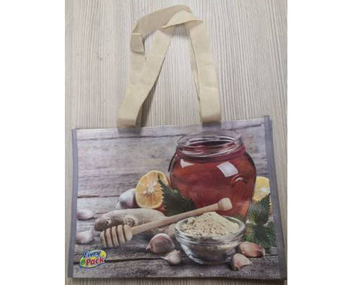 Szőtt PP táska méz és gyömbér mintás 35 x 10 x 25 cm Fő kép