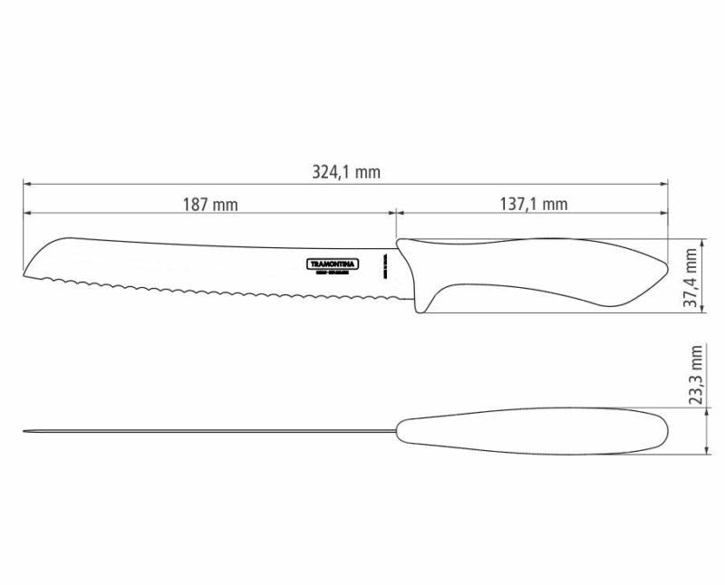 Tramontina Affilata kenyérvágó kés 20 cm fekete nyéllel