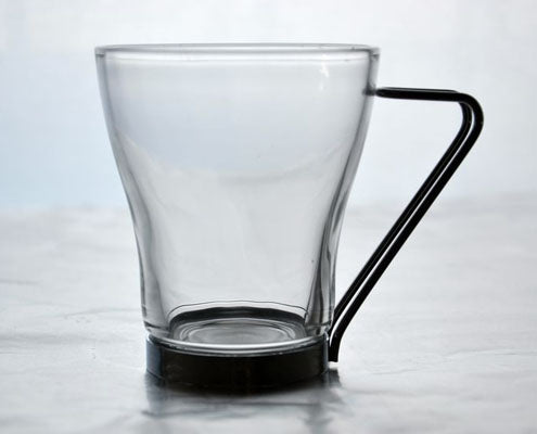 Üveg teás/cappuccino csésze fém füllel 2.46 dl