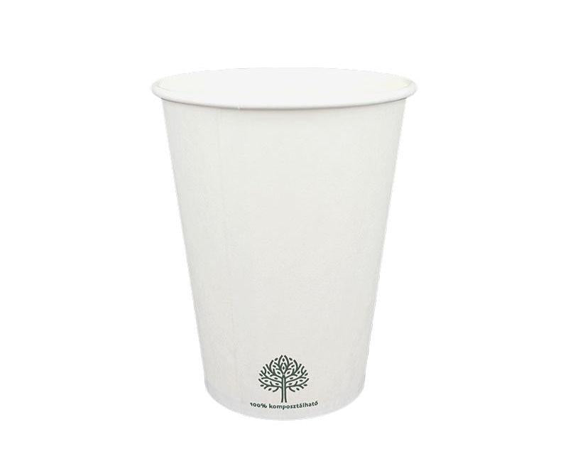 Vízbázisú fehér papírpohár 3 dl, 12oz, 100% komposztálható